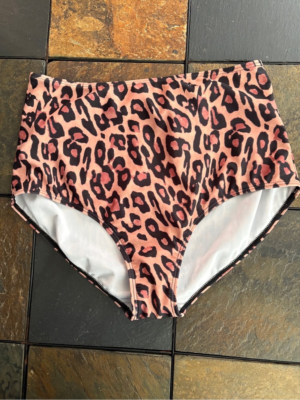 High-Waist Leopard Print Bikini Bottoms - Pink & Black